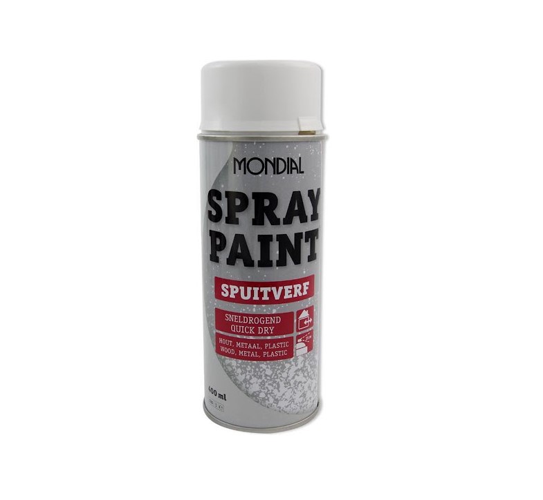 Mondial Spray paint RAL 9010 zijdeglans wit 400ml | Houtindetuin.nl